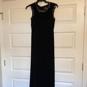 Adrianna Papell Black Maxi Dress with Gold Accents
